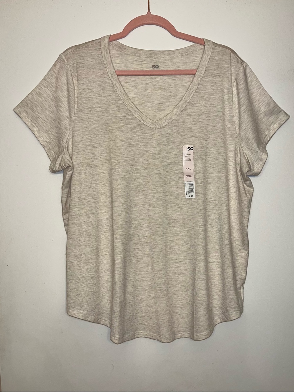 SO Women's V-Neck Short Sleeve Tee in Heathered Beige - New!